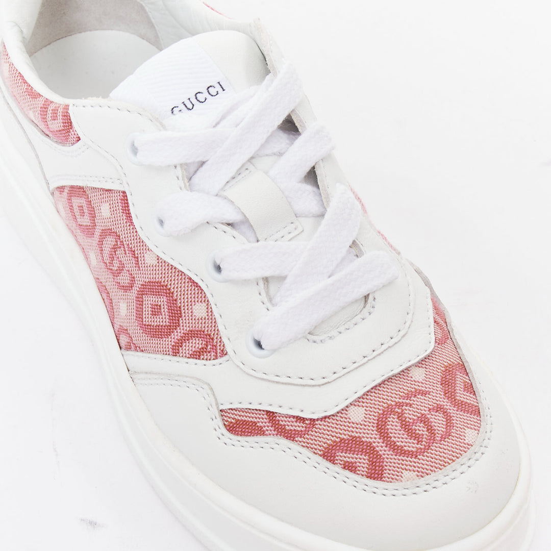 GUCCI KIDS pink white leather fabric GG monogram interlocking sneakers EU29