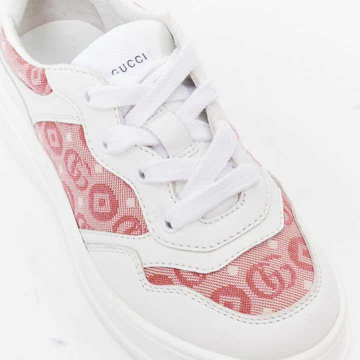 GUCCI KIDS pink white leather fabric GG monogram interlocking sneakers EU29