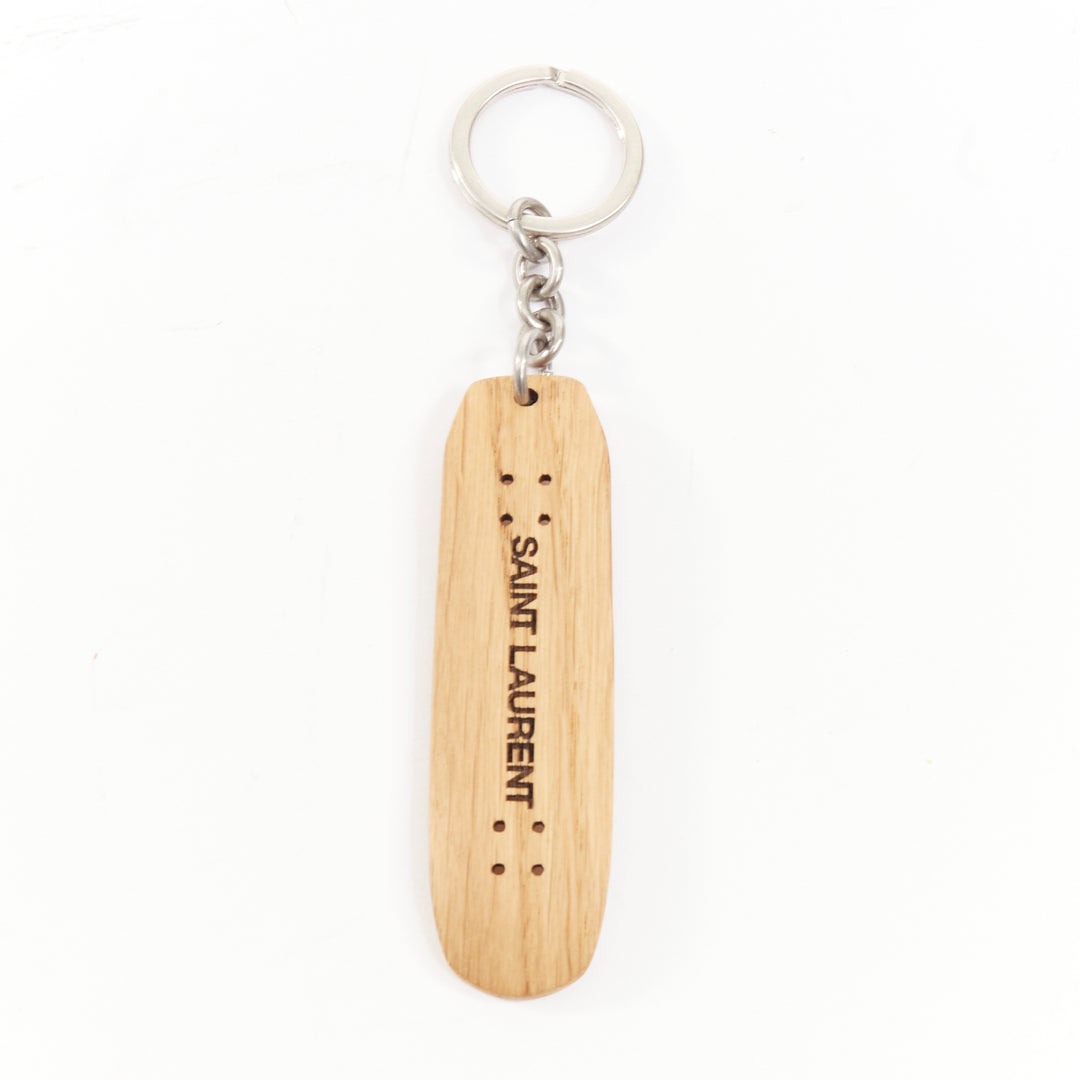 SAINT LAURENT 2022 light brown oak wood laser logo skate skateboard keychain