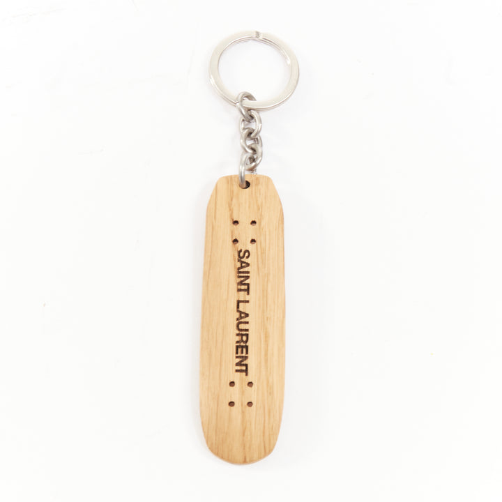 SAINT LAURENT 2022 light brown oak wood laser logo skate skateboard keychain