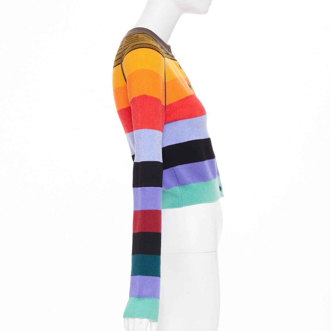 CHRISTOPHER JOHN ROGERS 014 multicolor wool blend rainbow striped cardigan XS