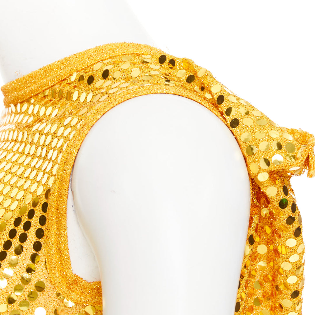 COMME DES GARCONS yellow gold round sequinned deconstructed 3D cut cropped vest