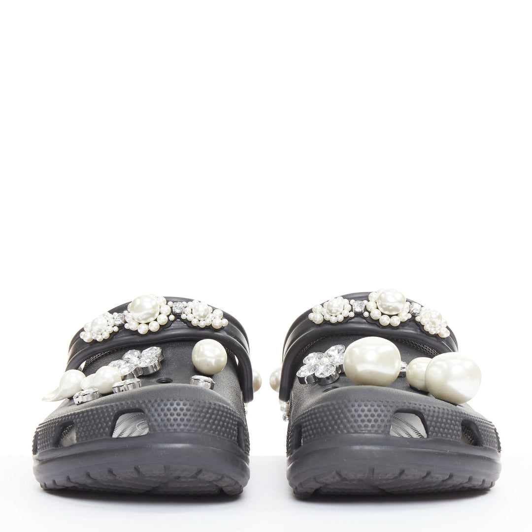 SIMONE ROCHA CROCS black pearl crystal embellished gibbitz clogs US10 EU40