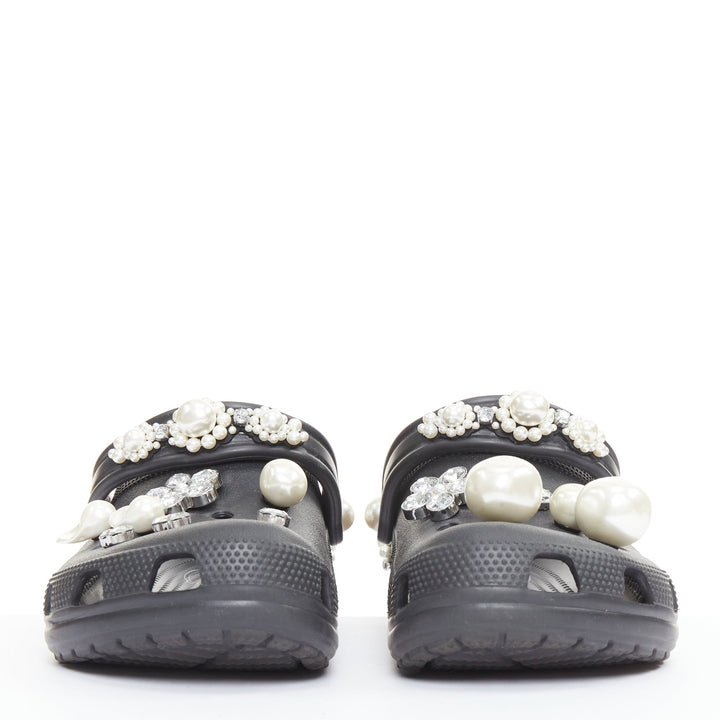 SIMONE ROCHA CROCS black pearl crystal embellished gibbitz clogs US10 EU40