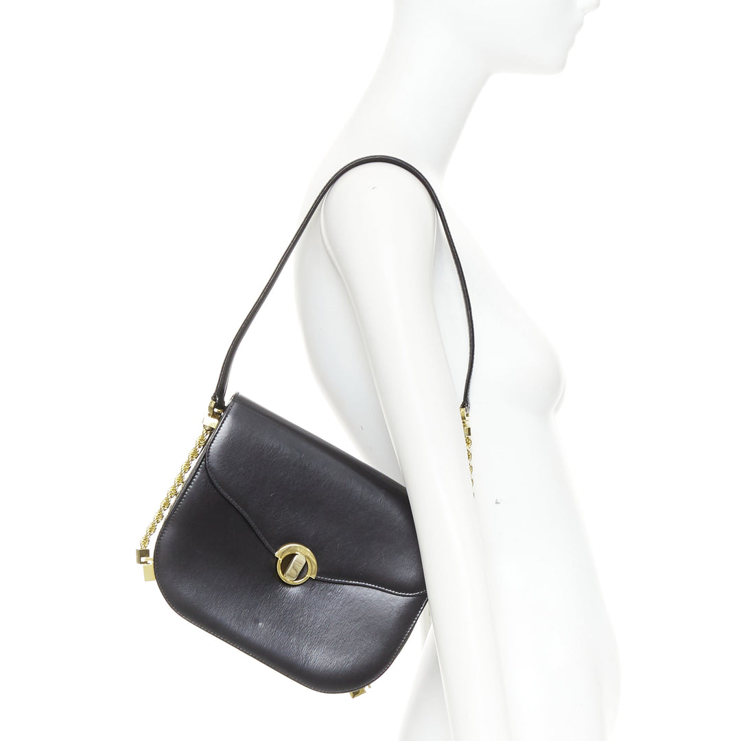 BALLY Vintage black smooth leather gold turnlock chain flap box bag