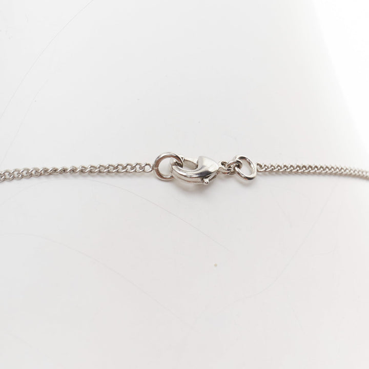 CHANEL 09A silver toned green resin reversible crystal pave CC pendent necklace