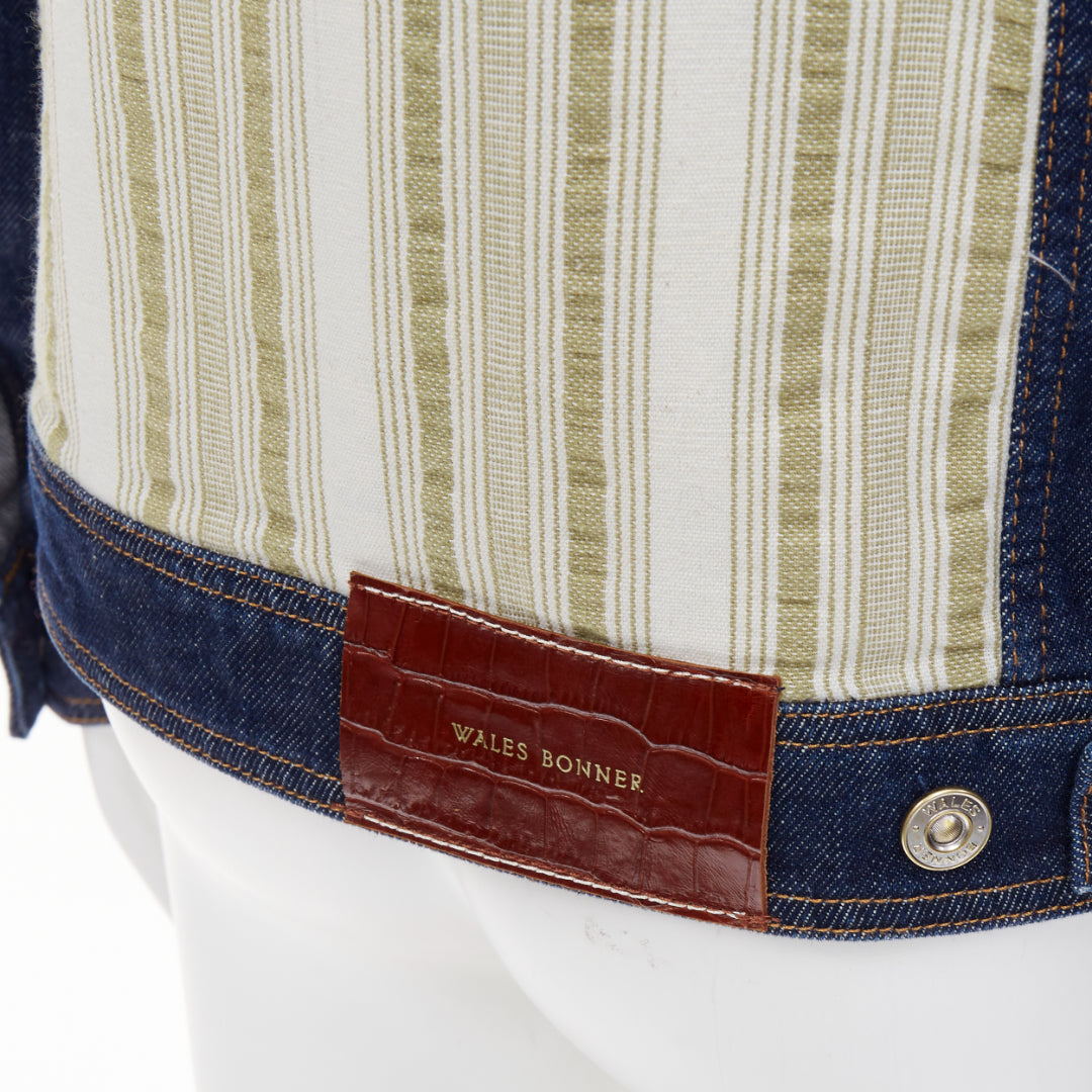 WALES BONNER Miles contrast stripe pocket raw blue multi denim outerwear IT46 S