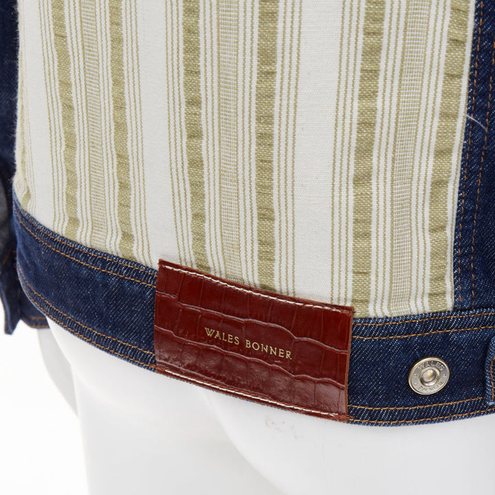 WALES BONNER Miles contrast stripe pocket raw blue multi denim outerwear IT46 S