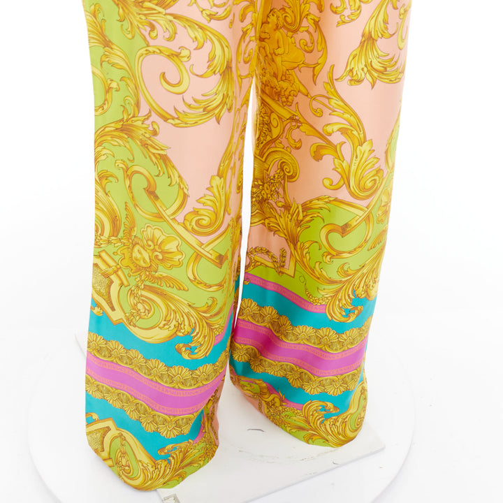 VERSACE Barocco Goddess 100% silk twill graphic print wide leg pants EU48 M