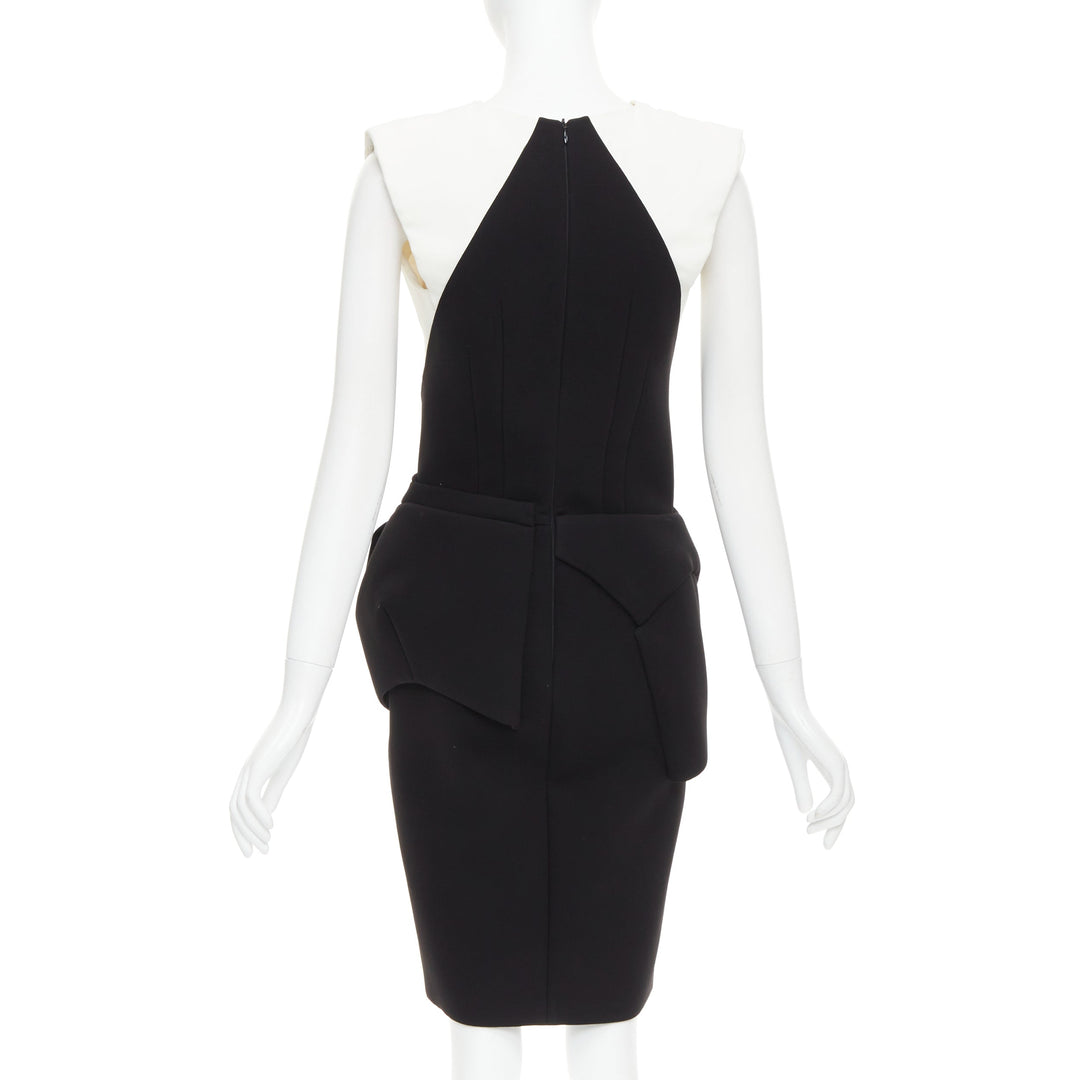 BALENCIAGA 2008 Runway black cream twist bow drape peplum hi-slit dress FR38 M