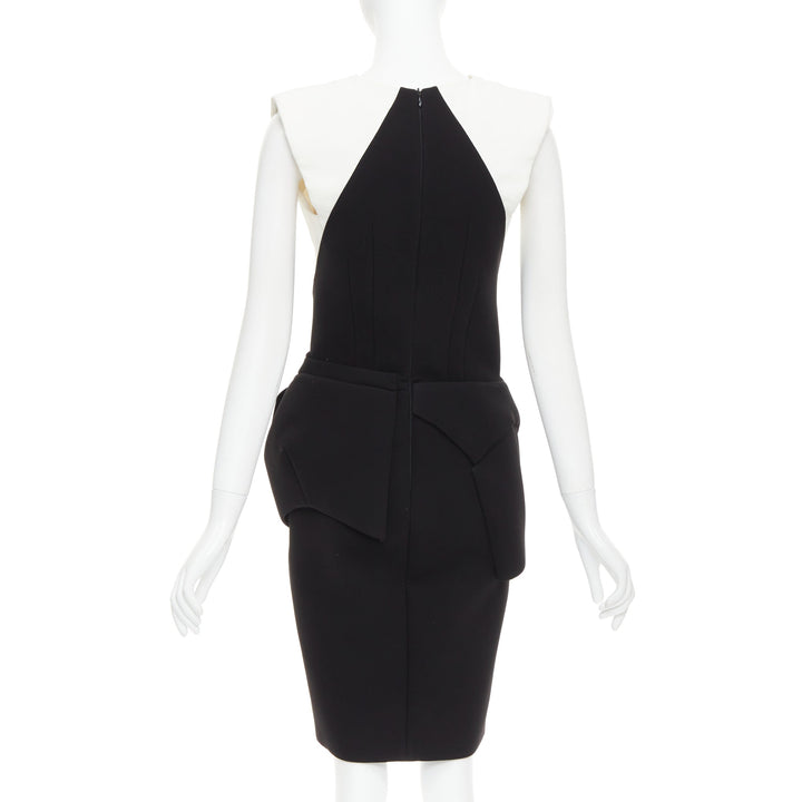 BALENCIAGA 2008 Runway black cream twist bow drape peplum hi-slit dress FR38 M
