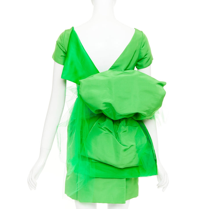 ISAAC MIZRAHI 1990's Vintage green silk tulle giant bow cocktail dress US2 S
