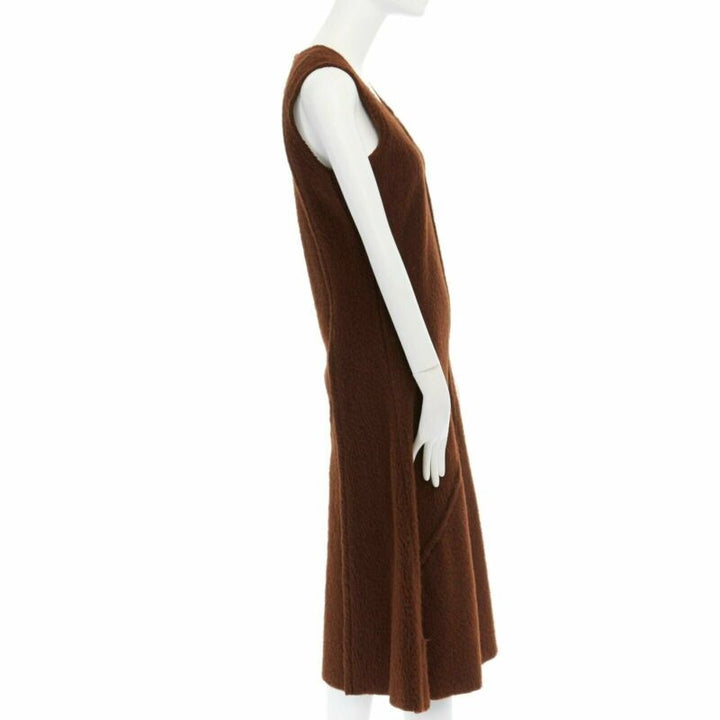 COMME DES GARCONS 1993 brown reversed seam fuzzy plush wool midi dress M