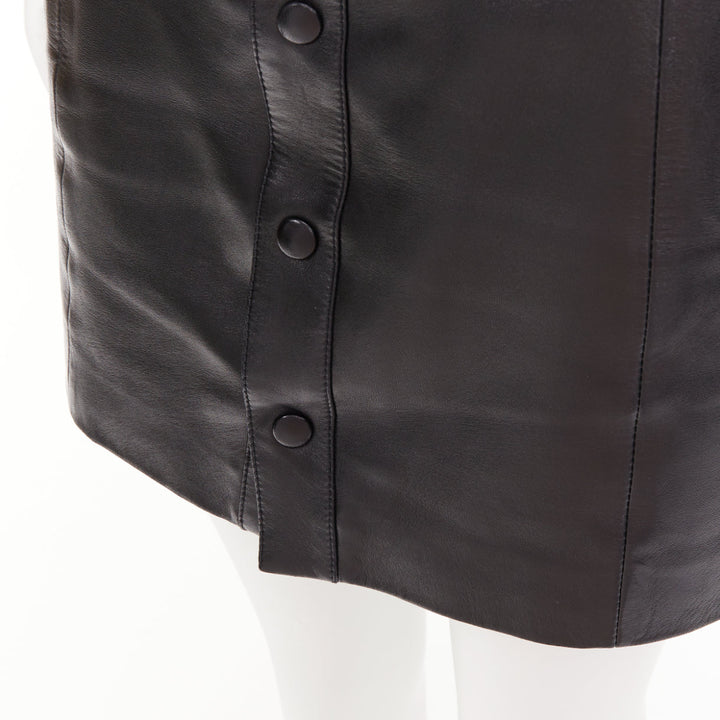SAINT LAURENT 2018 black lambskin leather snap button mini skirt FR38 M