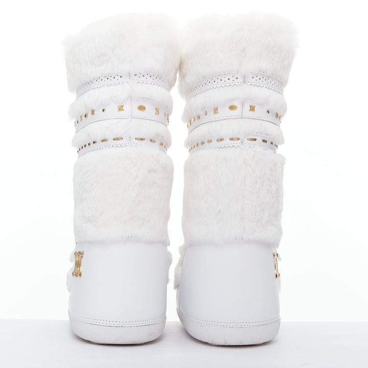 rare CELINE Macadam white gold logo faux fur Triomphe snow boots EU38-40