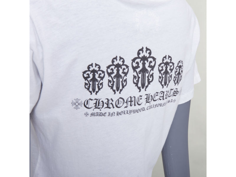 CHROME HEARTS white cotton black logo print U-neck tshirt L
