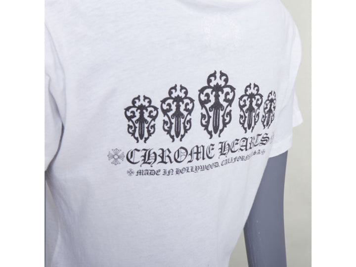 CHROME HEARTS white cotton black logo print U-neck tshirt L