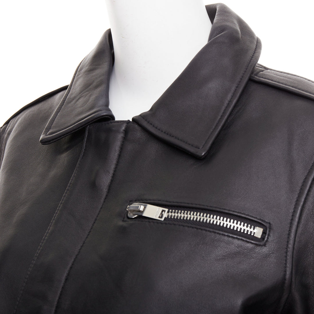 SAINT LAURENT 2020 black sheepskin leather pocketed flight jacket L