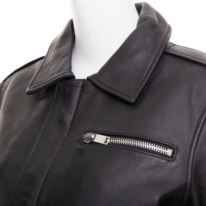 SAINT LAURENT 2020 black sheepskin leather pocketed flight jacket L