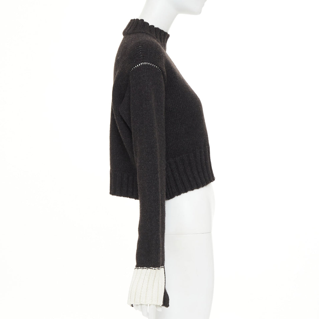 CELINE Phoebe Philo dark grey charcoal yak wool contrast cuff cropped sweater XS