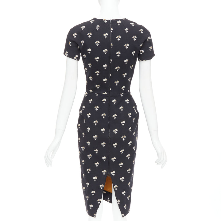 VICTORIA BECKHAM black white daisy floral cotton sheath dress UK10 M