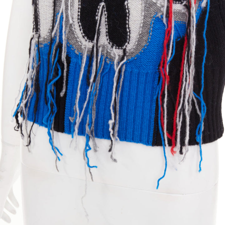CHARLES JEFFREY LOVERBOY guddle tassel fringe punk graphic knit sweater vest XS