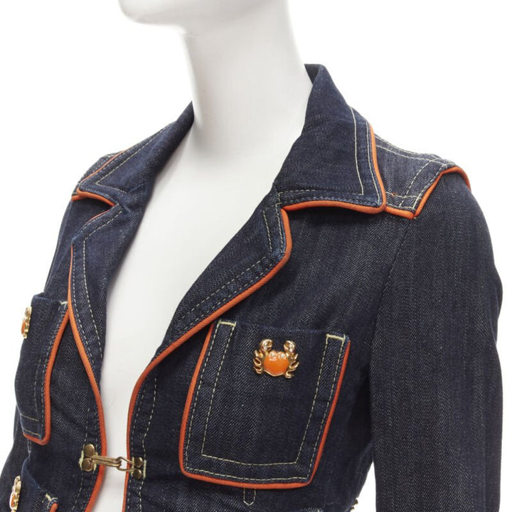 rare DSQUARED2 Vintage Y2K orange crab blue denim cropped jacket IT40 XS