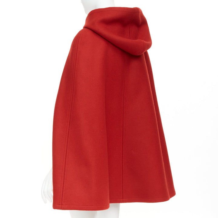 SAINT LAURENT 2014 Hedi Slimane Runway red wool hooded half cape coat FR36 S