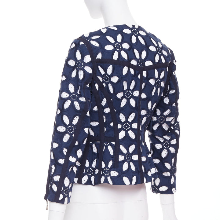 LOUIS VUITTON 2012 Runway navy floral embroidery anglais biker jacket FR38 M