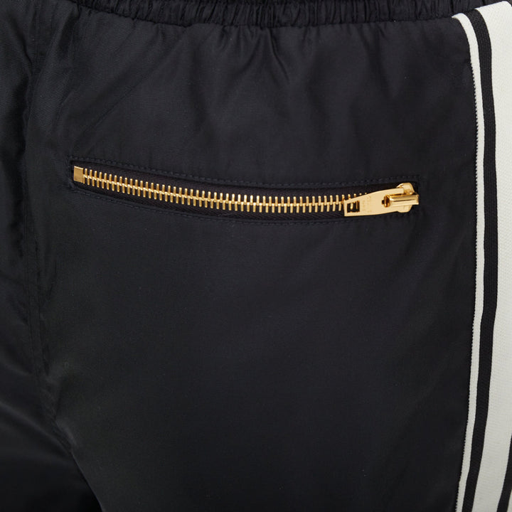 CELINE black nylon side stripe embroidered logo drawstring track pants FR36 S