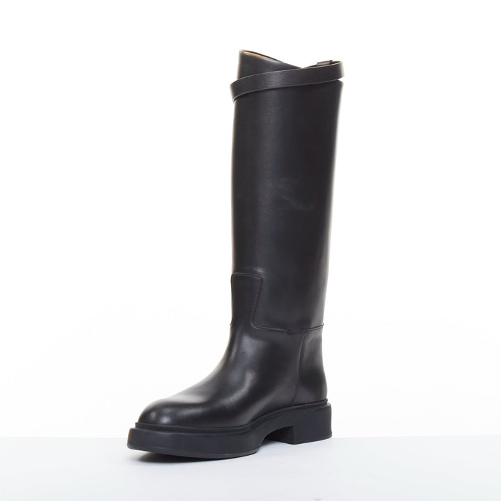 HERMES Jumping So Black calfskin leather matte hardware tall riding boots EU38