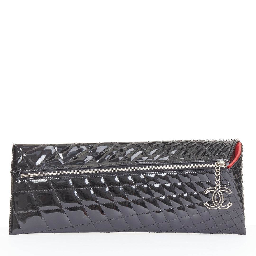 CHANEL 2008 Runway Kaleidoscope black patent geometric quilting asymmetric bag