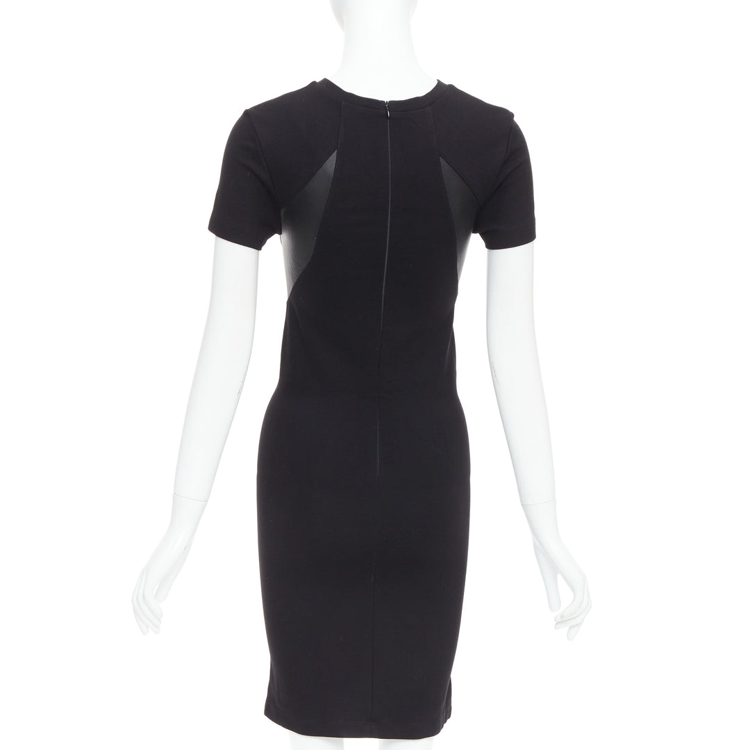 MCQ ALEXANDER MCQUEEN black leather panel fitted bodycon dress S