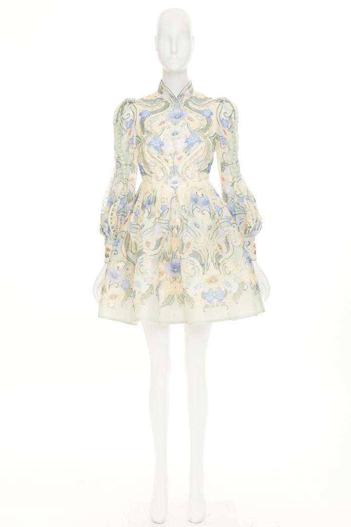 ZIMMERMANN 2021 Runway Rhythm Poppy cream green bead embellished dress Sz1 XS