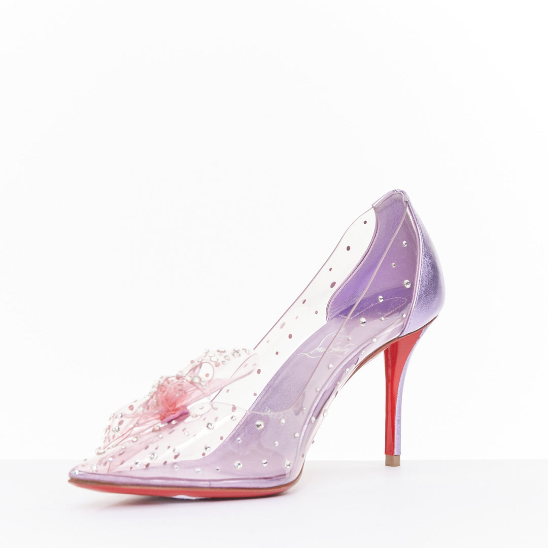 CHRISTIAN LOUBOUTIN Jelly Strass 80 metallic lilac crystal PVC bow pump EU37