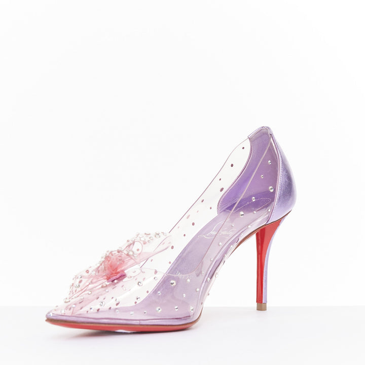 CHRISTIAN LOUBOUTIN Jelly Strass 80 metallic lilac crystal PVC bow pump EU37