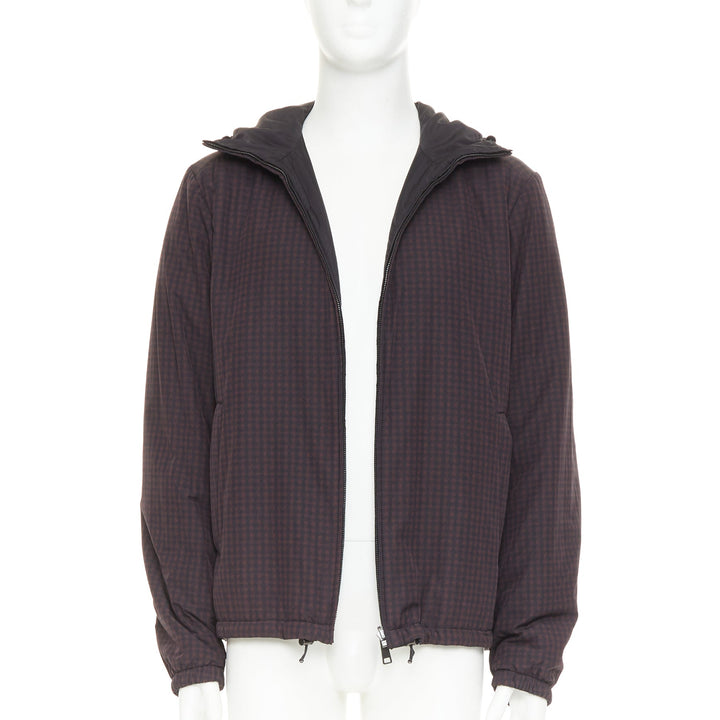 PRADA Linea Rossa 2014 Reversible black burgundy gingham windbreaker IT52 XL