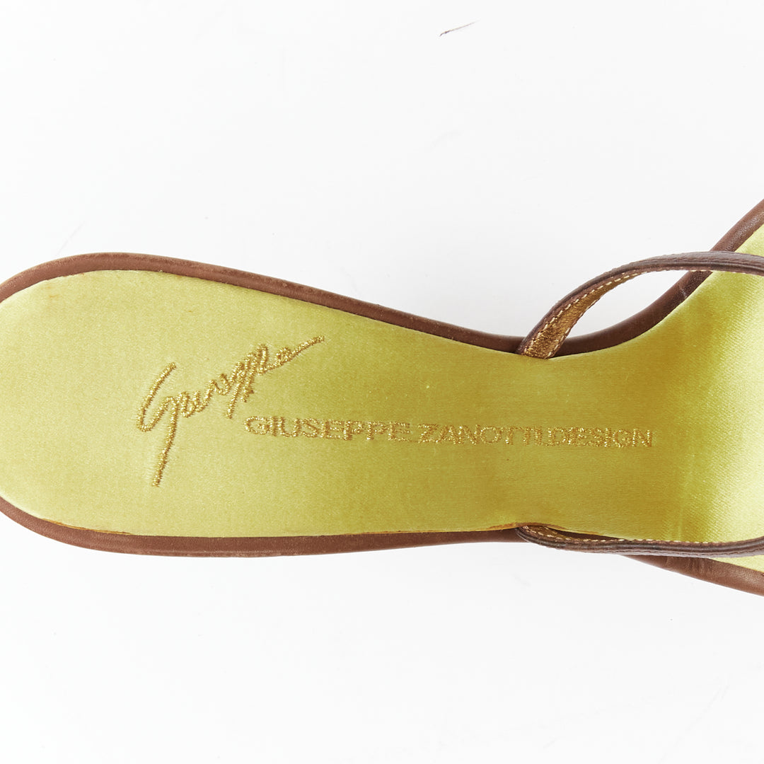 GIUSEPPE ZANOTTI red yellow rhinestone embellished brown leather sandals EU38