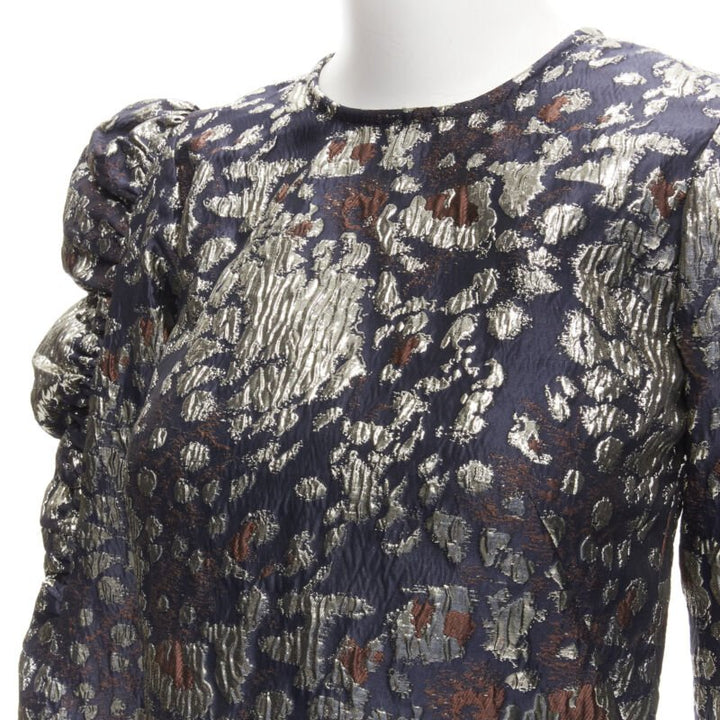 MALENE BIRGER black gold jacquard puff sleeve evening blouse top FR34 XS