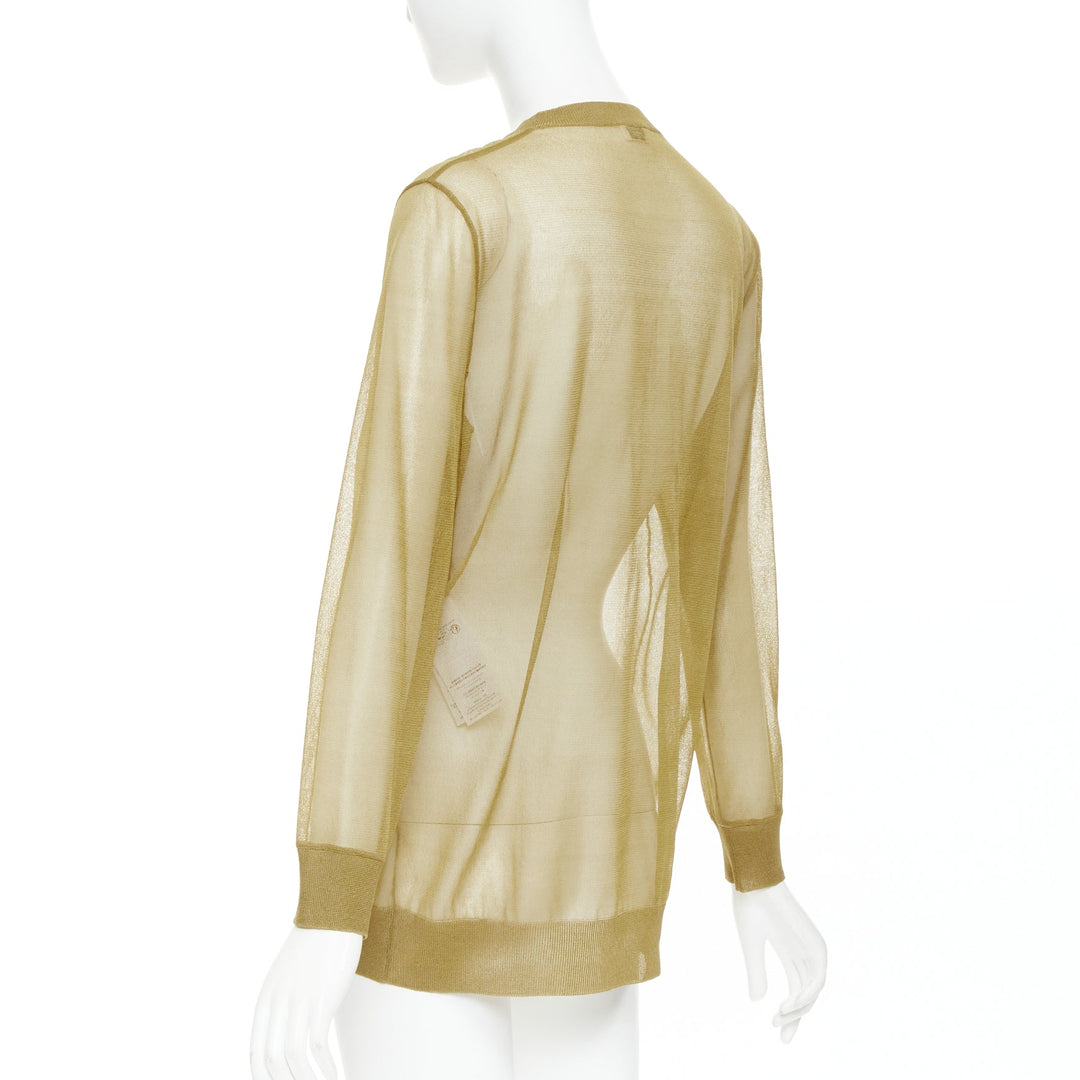 SAINT LAURENT 2024 100% silk  beige gold sheer crew neck cardigan top L