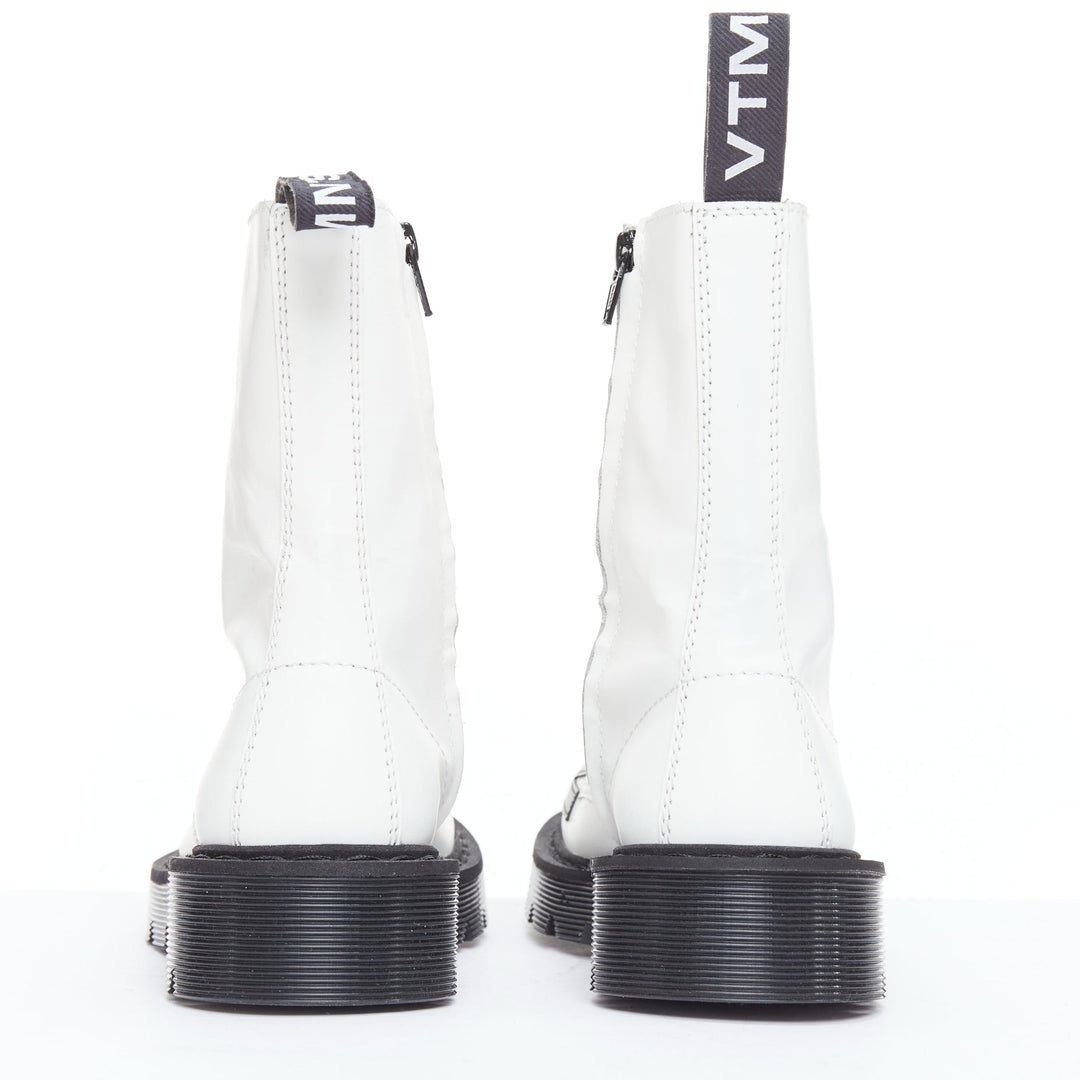 VETEMENTS VTMNTS F OFF black white slogan leather combat boots EU36