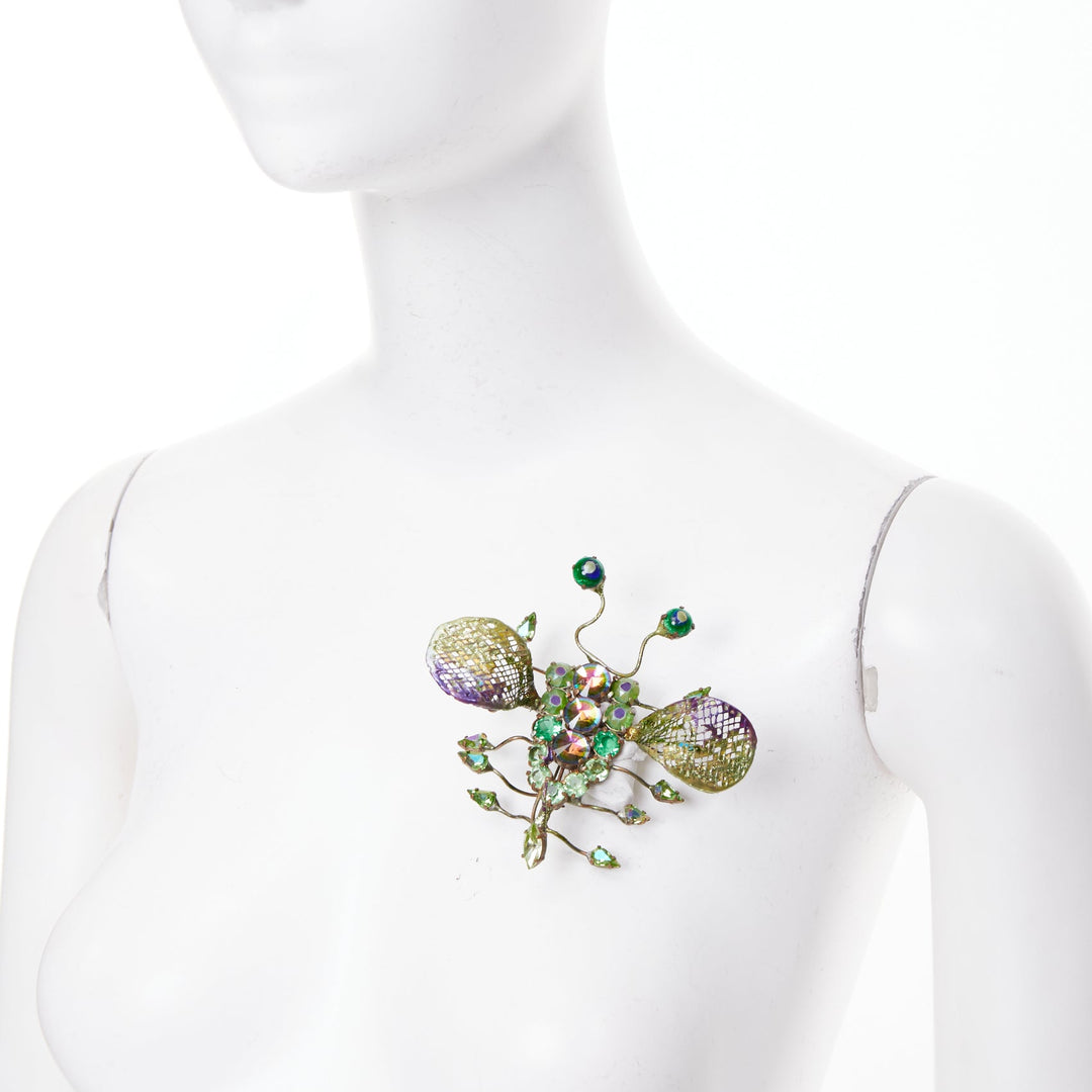 rare ON AURA TOUT VU 2013 Cosmic Beetle green crystal wing bug insect brooch