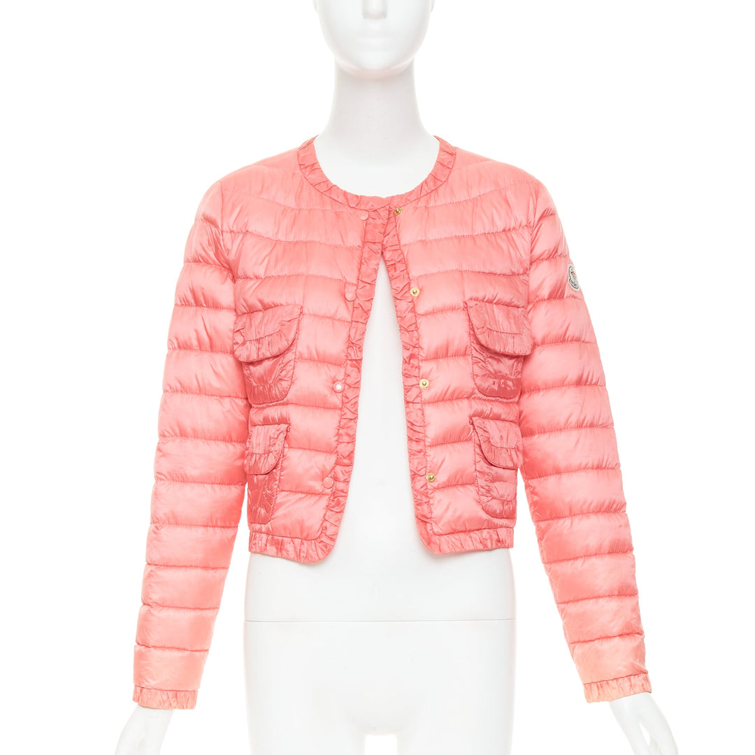 MONCLER 2013 pink ruched trim 4 pocket cropped padded jacket Sz1 S