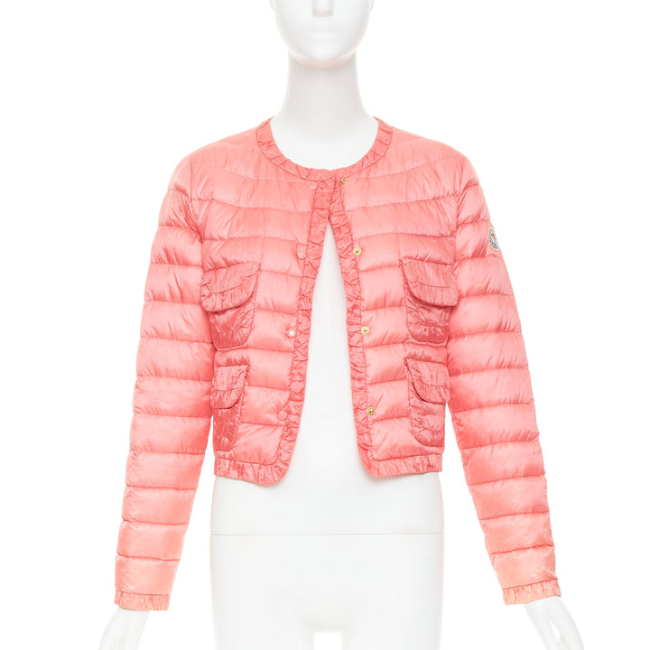 MONCLER 2013 pink ruched trim 4 pocket cropped padded jacket Sz1 S