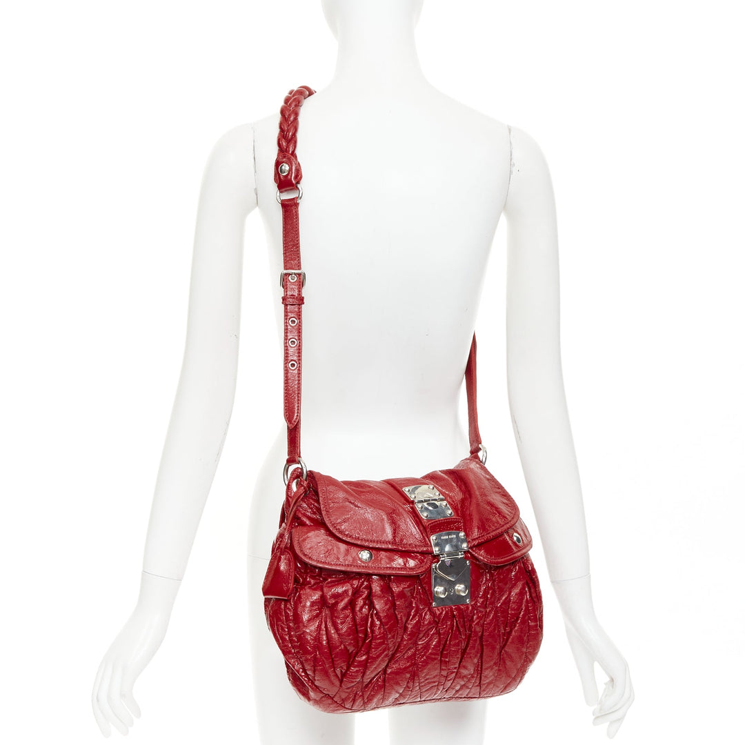 MIU MIU Coffer Hobo red Matelasse patent leather quilted crossbody bag
