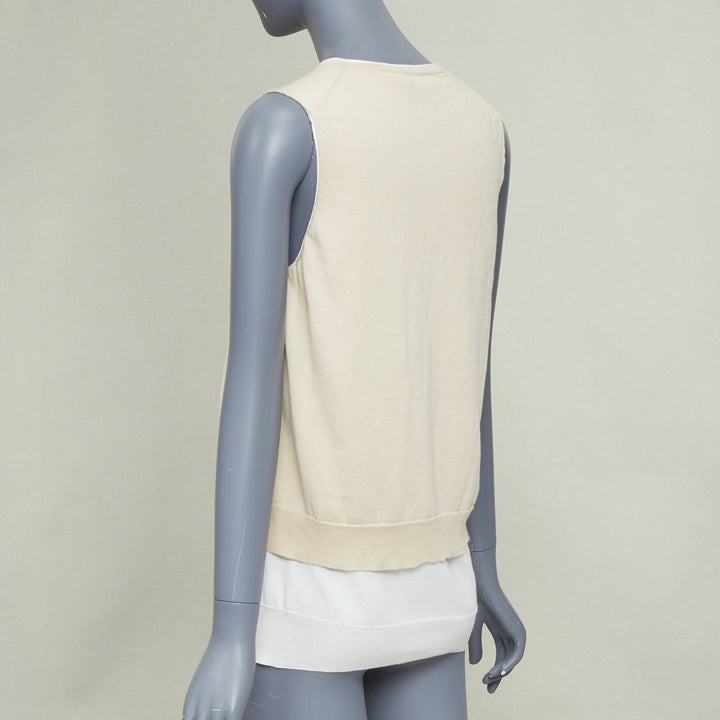 OLD CELINE Phoebe Philo beige silk cotton crew neck dual layer sweater vest M