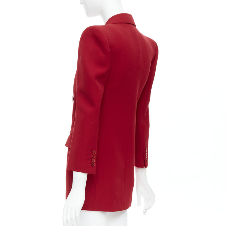 SAINT LAURENT 2022 Runway red wool power shoulder blazer jacket FR34 XS