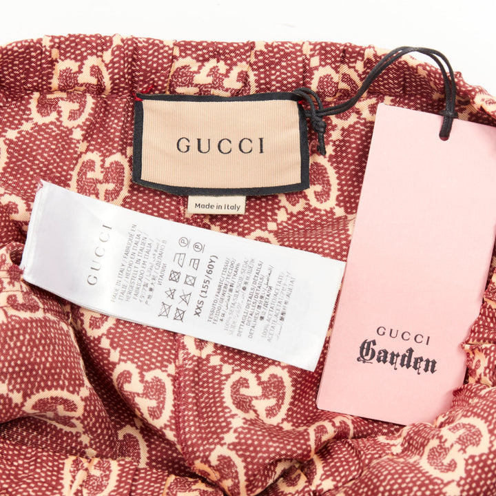 GUCCI red beige silk twill GG Supreme monogram satin trimmed pajama shorts XXS