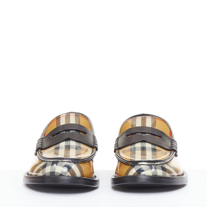 BURBERRY Bedmont Vintage Check patent leather classic penny loafers EU37.5