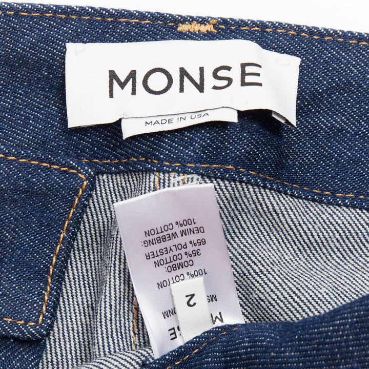 MONSE dark light blue reversed deconstructed patchwork flare cropped jeans US2 S